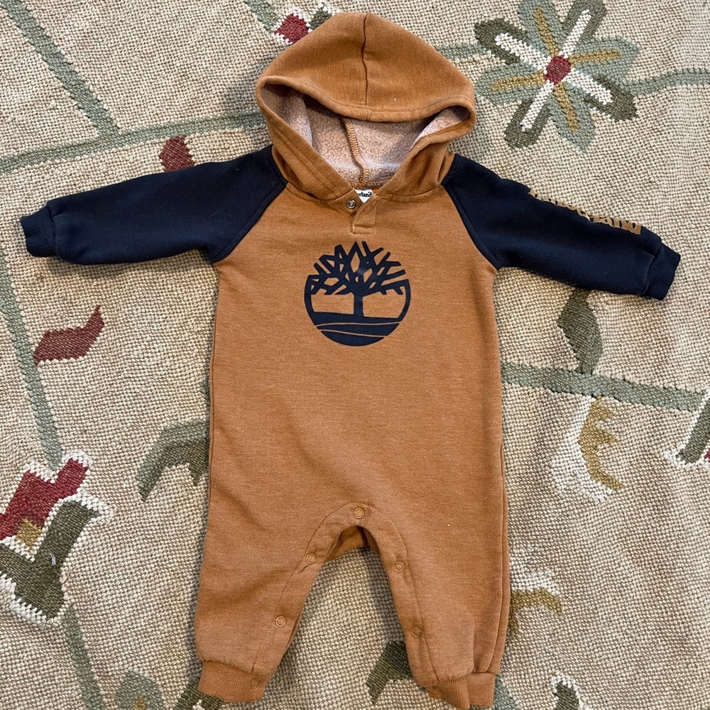Timberland Tan Hooded Baby Onesie 6-9 Months